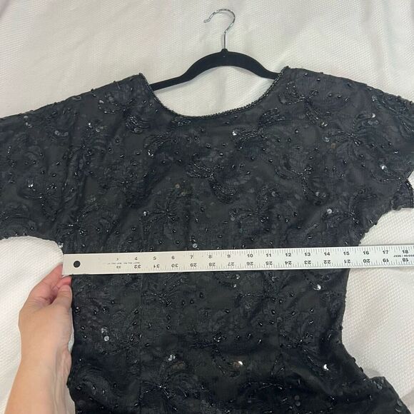 Vintage Women's In Fashions Sequin Beaded Button Front Sheath Dress Black Small - Picture 5 of 7